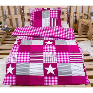 Bavlněné povlečení 140x200+70x90 Patchwork kombinace růžová