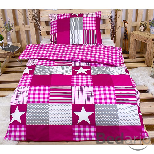 Bavlněné povlečení 140x200+70x90 Patchwork kombinace růžová