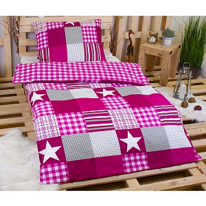 Bavlněné povlečení 140x200+70x90 Patchwork kombinace růžová