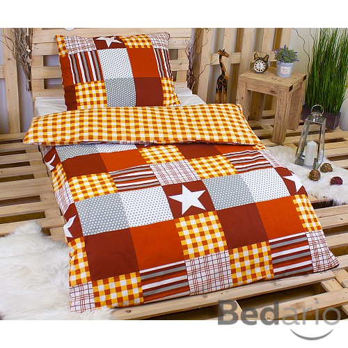 Bavlněné povlečení 140x200+70x90 Patchwork kombinace hnědá