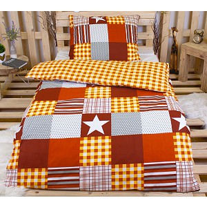 Bavlněné povlečení 140x200+70x90 Patchwork kombinace hnědá