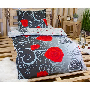 Bavlněné povlečení 140x200+70x90 Ornament s růžemi šedý