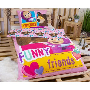 Bavlněné povlečení 140x200+70x90 Máša a Medvěd FRIENDS