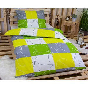 Flanelové povlečení DELUXE 140x200+70x90 Šedo-zelené šachy