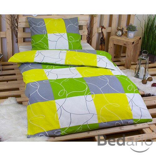 Flanelové povlečení DELUXE 140x200+70x90 Šedo-zelené šachy