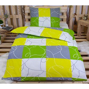 Flanelové povlečení DELUXE 140x200+70x90 Šedo-zelené šachy