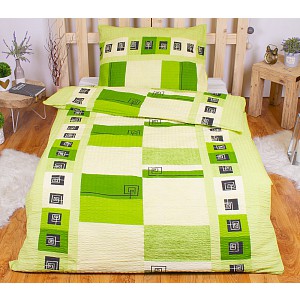 Krepové povlečení 140x200+70x90 Čtvercové spirály zelené