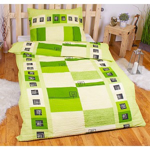 Krepové povlečení 140x200+70x90 Čtvercové spirály zelené