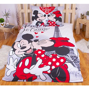Bavlněné povlečení 140x200+70x90 Mickey & Minnie Je T'aime paris