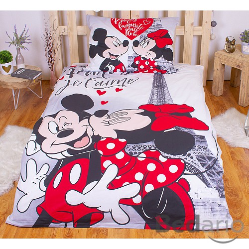 Bavlněné povlečení 140x200+70x90 Mickey & Minnie Je T'aime paris