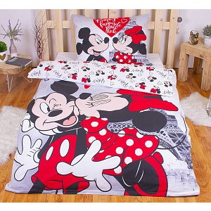 Bavlněné povlečení 140x200+70x90 Mickey & Minnie Je T'aime paris