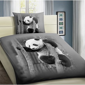 3D Povlečení 140x200+70x90 Panda grey