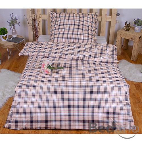 Bavlněné povlečení 140x200+70x90 kárový vzor béžový