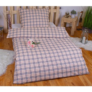 Bavlněné povlečení 140x200+70x90 kárový vzor béžový