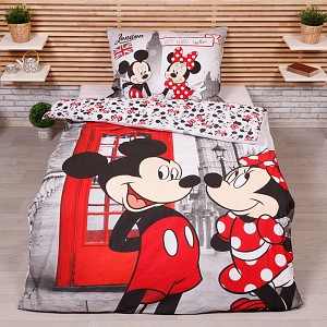Bavlněné povlečení 140x200 70x90 Mickey & Minnie in London Telephone