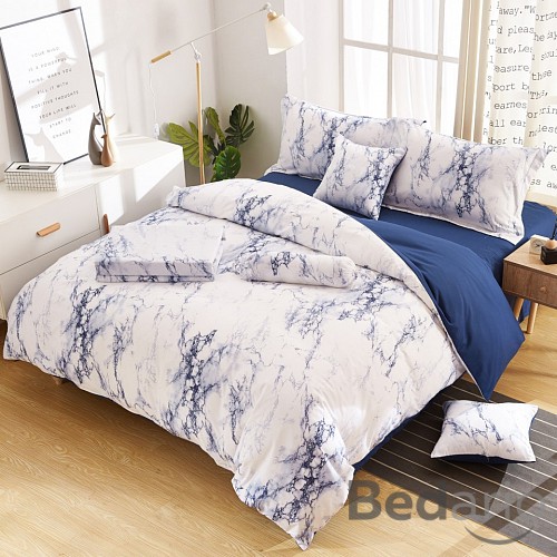 Sedmidílná sada povlečení na 2 lůžka 140x200+70x90 Mramor blue