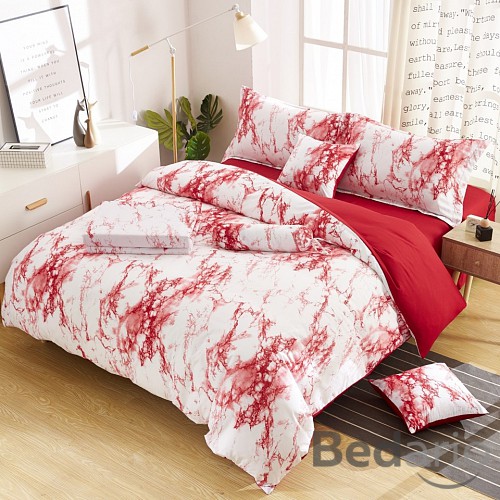 Sedmidílná sada povlečení na 2 lůžka 140x200+70x90 Mramor red