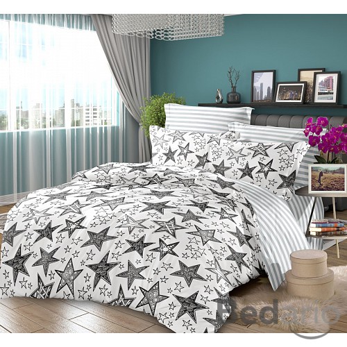 Francouské povlečení Home Fashion 220x200+2x70x90 Black star