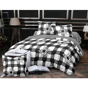 Francouské povlečení Home Fashion 220x200+2x70x90 Black karo