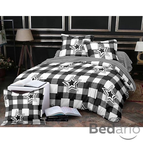 Francouské povlečení Home Fashion 220x200+2x70x90 Black karo