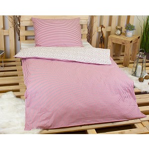 Bavlněné povlečení 140x220+70x90 Květinky s proužkem červené