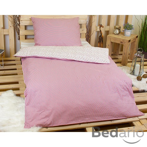 Bavlněné povlečení 140x220+70x90 Květinky s proužkem červené