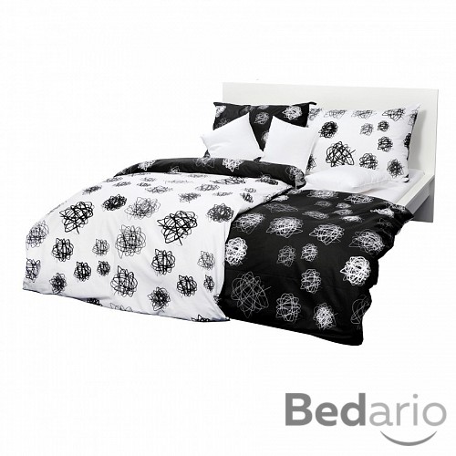 Krepové povlečení orbit černo-bílý 140x220+70x90