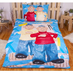 Bavlněné povlečení 140x200+70x90 Pat a Mat světle modrý
