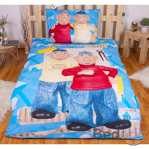 Bavlněné povlečení 140x200+70x90 Pat a Mat světle modrý