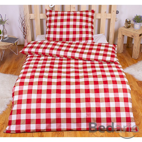 Povlečení mikrovlákno LIMITED 140x200+70x90 Kostičky hnědo-červené