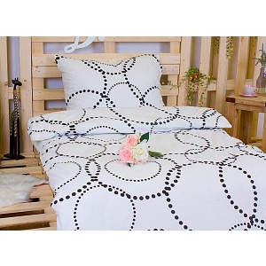 Krepové povlečení DELUXE 140x200+70x90 Kružnice bílá