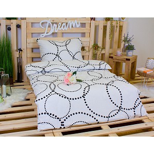 Krepové povlečení DELUXE 140x200+70x90 Kružnice bílá