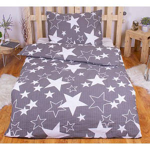 Krepové povlečení ECONOMY 140x200+70x90 Šedé hvězdičky