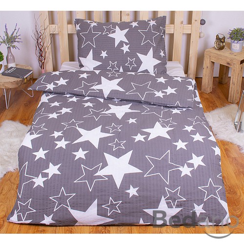 Krepové povlečení ECONOMY 140x200+70x90 Šedé hvězdičky