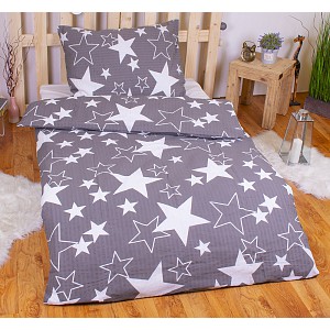 Krepové povlečení ECONOMY 140x200+70x90 Šedé hvězdičky