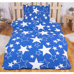 Krepové povlečení ECONOMY 140x200+70x90 Modré hvězdičky