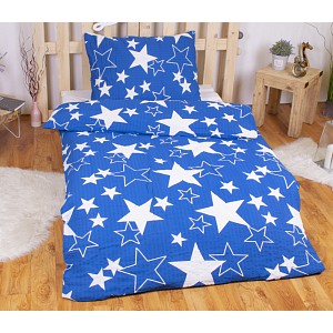 Krepové povlečení ECONOMY 140x200+70x90 Modré hvězdičky