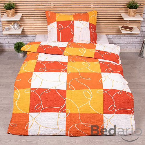 Krepové povlečení ECONOMY 140x200+70x90 Oranžové šachy