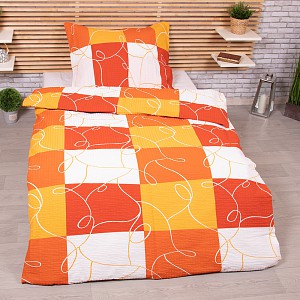 Krepové povlečení ECONOMY 140x200+70x90 Oranžové šachy
