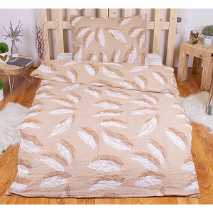 Krepové povlečení ECONOMY 140x200+70x90 Hnědá pírka