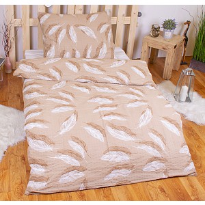 Krepové povlečení ECONOMY 140x200+70x90 Hnědá pírka