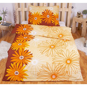 Krepové povlečení ECONOMY 140x200+70x90 Květy oranžové
