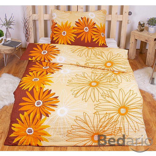 Krepové povlečení ECONOMY 140x200+70x90 Květy oranžové