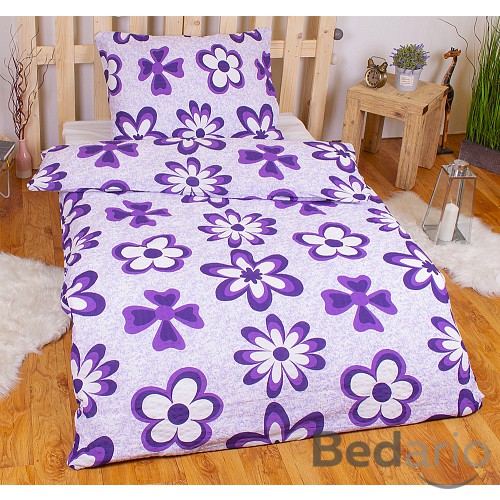 Krepové povlečení ECONOMY 140x200+70x90 Fialové květy