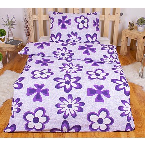 Krepové povlečení ECONOMY 140x200+70x90 Fialové květy