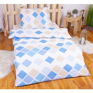 Krepové povlečení PREMIUM 140x200+70x90 Kary modré