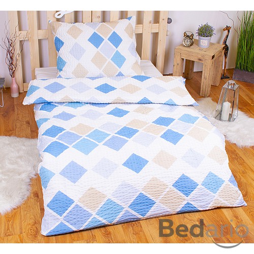 Krepové povlečení PREMIUM 140x200+70x90 Kary modré