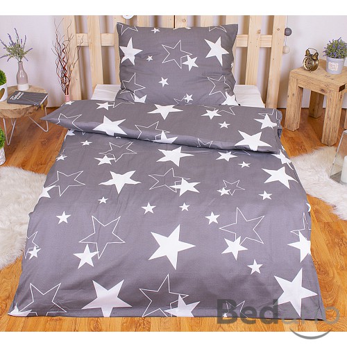 Polybavlna povlečení PREMIUM 140x200+70x90 Grey stars
