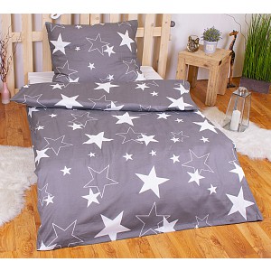 Polybavlna povlečení PREMIUM 140x200+70x90 Grey stars