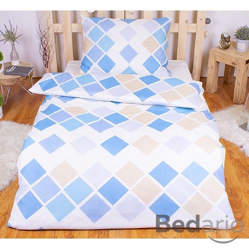 Polybavlna povlečení PREMIUM 140x200+70x90 Kary modré